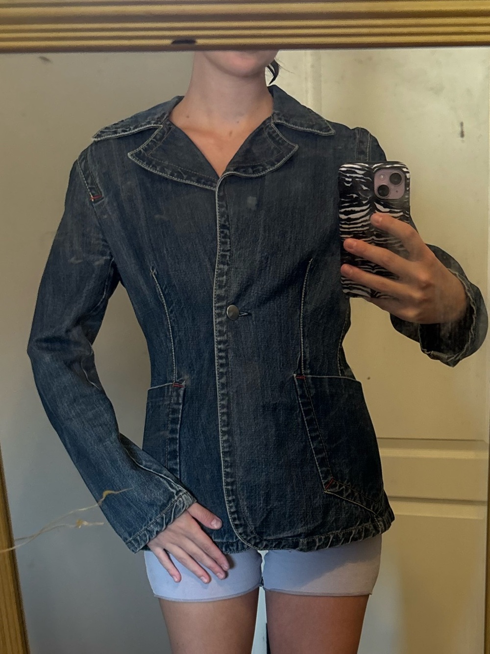 Women's Dark Blue Denim Jacket - Fitted Casual Blazer